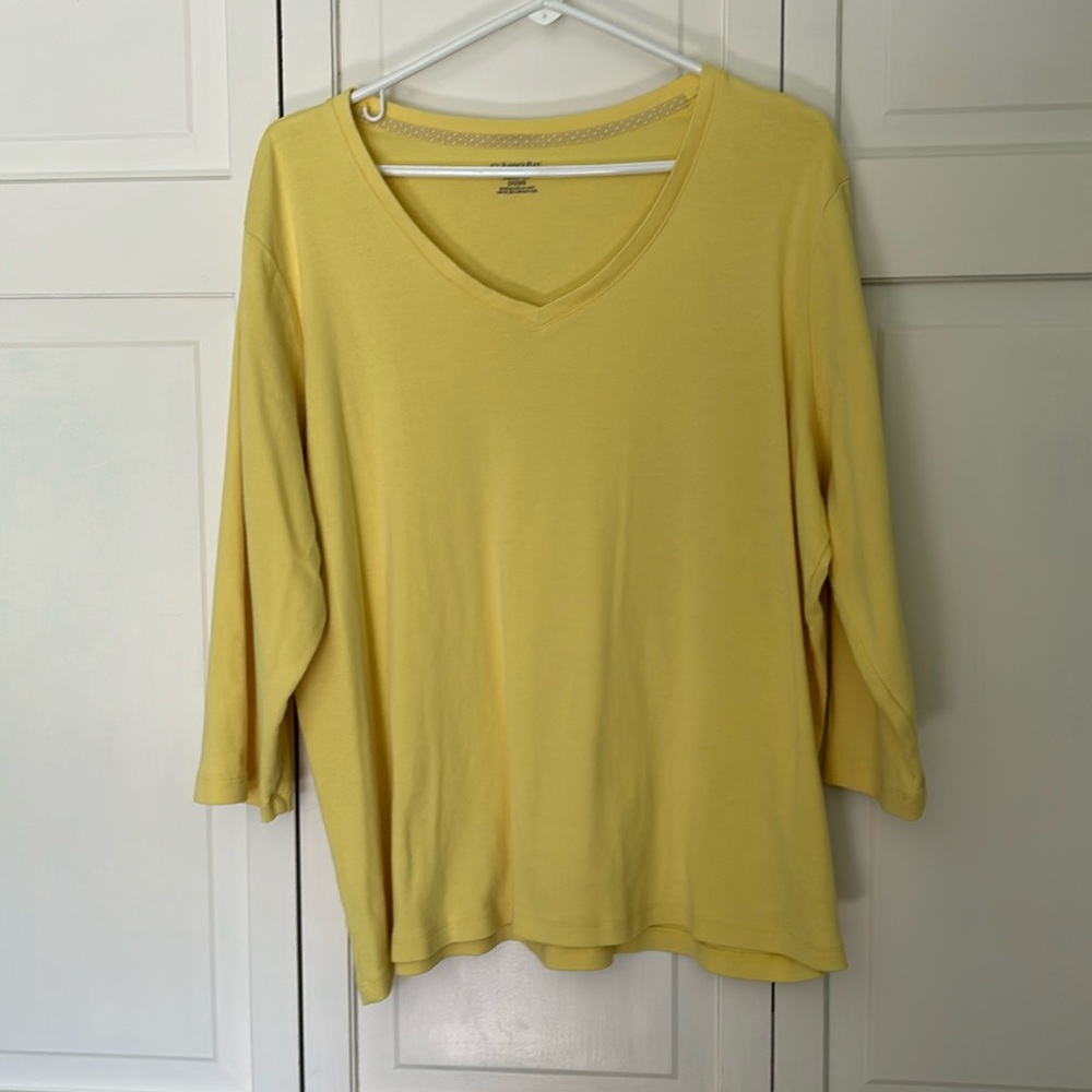 St John's Bay Woman Yellow 2X V-Neck Classic Tee Shirt